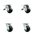 thumbnail image 1 of 4 Inch Rubber on Steel Caster Set with Roller Bearing 2 Total Lock Brake SCC, 1 of 2