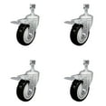 thumbnail image 1 of 4 Inch SS Black Polyurethane 12mm Threaded Stem Caster Set Total Lock Brake, 1 of 2