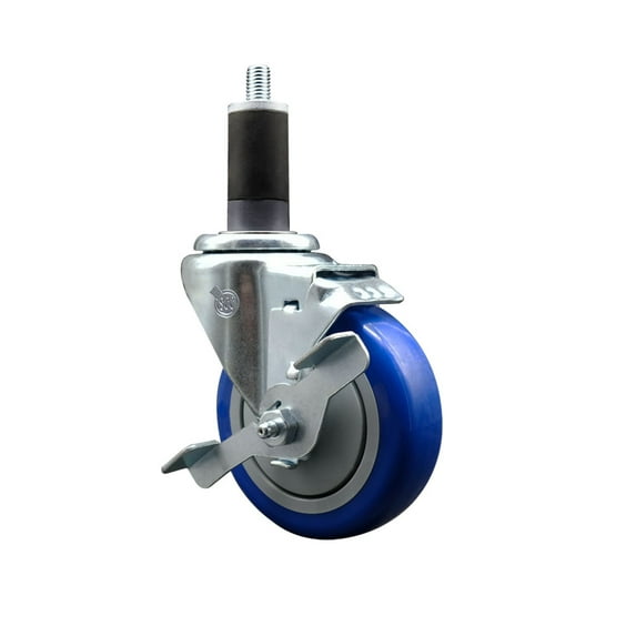 4 Inch SS Blue Poly Swivel 1-1/4 Inch Expanding Stem Caster with Brake SCC