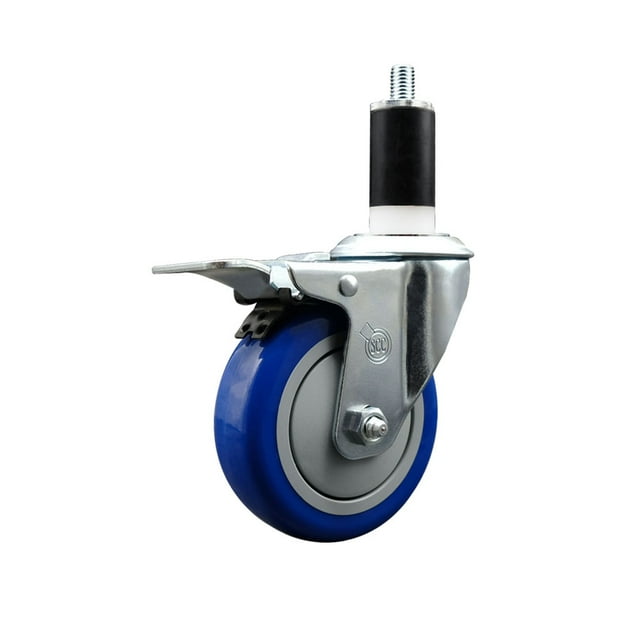 4 Inch SS Blue Poly Swivel 1-3/8 Inch Expanding Stem Caster Total Lock Brake SCC
