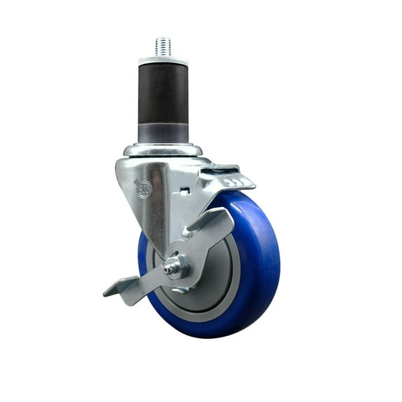 4 Inch SS Blue Poly Swivel 1-5/8 Inch Expanding Stem Caster with Brake SCC
