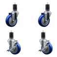 thumbnail image 1 of 4 Inch SS Blue Poly Wheel Swivel 1-5/8 Inch Expanding Stem Caster Set 2 Brakes, 1 of 2