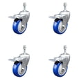 thumbnail image 1 of 4 Inch SS Blue Polyurethane 3/8 Inch Threaded Stem Caster Set Total Lock Brake, 1 of 2
