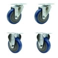 thumbnail image 1 of 4 Inch SS Blue Polyurethane Swivel Top Plate Caster Set with 2 Rigid SCC, 1 of 2