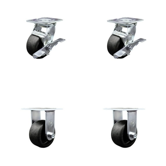 4 Inch SS Glass Filled Nylon Caster Set with Ball Bearings 2 Brakes 2 Rigid SCC