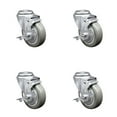 thumbnail image 1 of 4 Inch SS Gray Polyurethane Wheel Swivel Bolt Hole Caster Set with Brake SCC, 1 of 2