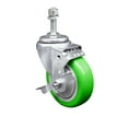 thumbnail image 1 of 4 Inch SS Green Polyurethane Swivel 10mm Threaded Stem Caster with Brake SCC, 1 of 2