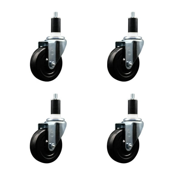 4 Inch SS Hard Rubber Wheel Swivel 1-3/8 Inch Expanding Stem Caster Set SCC
