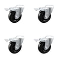 thumbnail image 1 of 4 Inch SS Hard Rubber Wheel Swivel Bolt Hole Caster Set with Total Lock Brake, 1 of 2