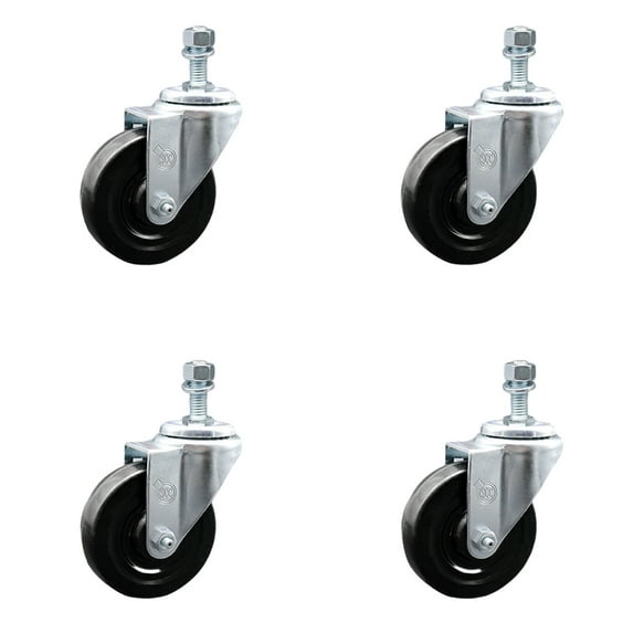 4 Inch SS Hard Rubber Wheel Swivel ½ Inch Threaded Stem Caster Set SCC