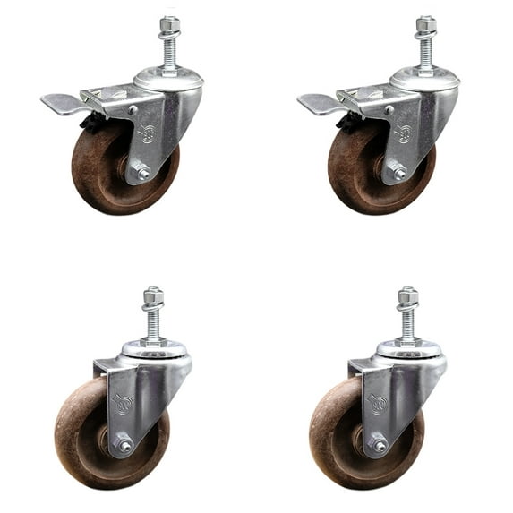 4 Inch SS High Temp Glass Filled Nylon 3/8 Inch Stem Caster Set 2 Lock Brake SCC