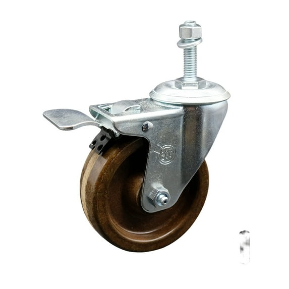 4 Inch SS High Temp Phenolic 10mm Threaded Stem Caster with Total Lock Brake