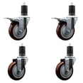 thumbnail image 1 of 4 Inch SS Maroon Poly Swivel 1-5/8 Inch Expanding Stem Caster Set 2 Brakes, 1 of 2