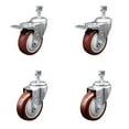 thumbnail image 1 of 4 Inch SS Maroon Polyurethane ½ Inch Threaded Stem Caster Set 2 Total Lock Brake, 1 of 2