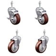 thumbnail image 1 of 4 Inch SS Maroon Polyurethane Swivel 3/8 Inch Threaded Stem Caster Set 2 Brake, 1 of 2