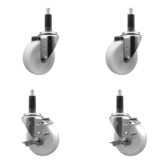4 Inch SS Nylon Wheel Swivel 1 Inch Expanding Stem Caster Set 2 Brakes SCC