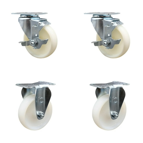 4 Inch SS Nylon Wheel Swivel Top Plate Caster Set with 2 Brake 2 Rigid SCC