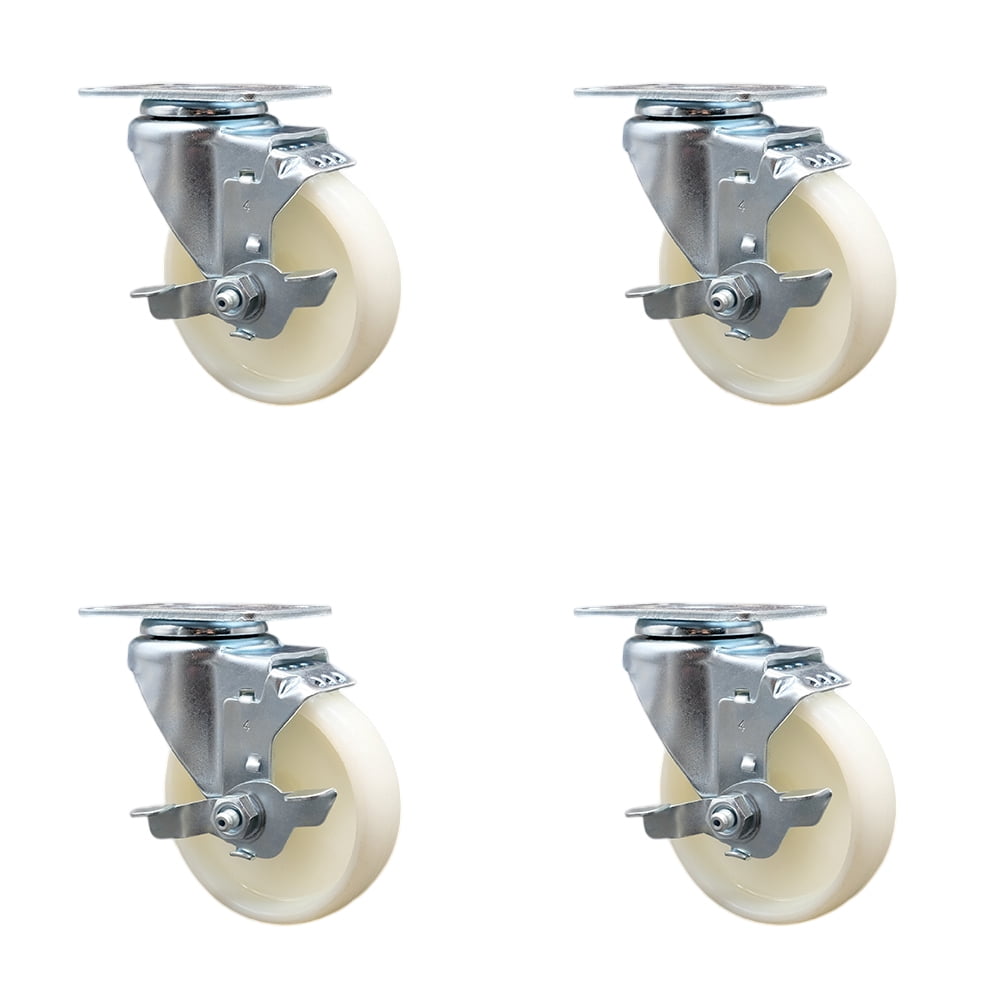 4 Inch SS Nylon Wheel Swivel Top Plate Caster Set with Brake Service ...