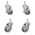 thumbnail image 1 of 4 Inch Gray Polyurethane Wheel Swivel 3/8 Inch Threaded Stem Caster Set 2 Brakes, 1 of 2