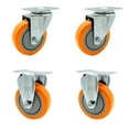 thumbnail image 1 of 4 Inch SS Orange Polyurethane Swivel Top Plate Caster Set with 2 Rigid SCC, 1 of 1