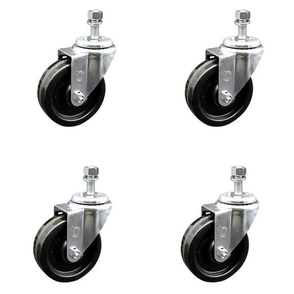 4 Inch SS Phenolic Wheel Swivel ½ Inch Threaded Stem Caster Set Service Caster