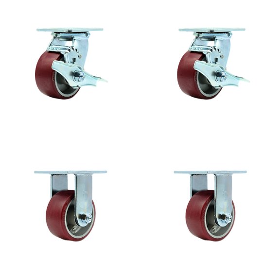 4 Inch SS Poly on Aluminum Caster Set with 2 Brakes/Swivel Locks 2 Rigid SCC
