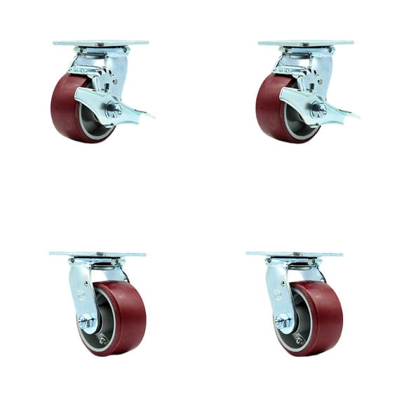4 Inch SS Poly on Aluminum Caster Set with Delrin Bearings 4 Swivel Lock 2 Brake