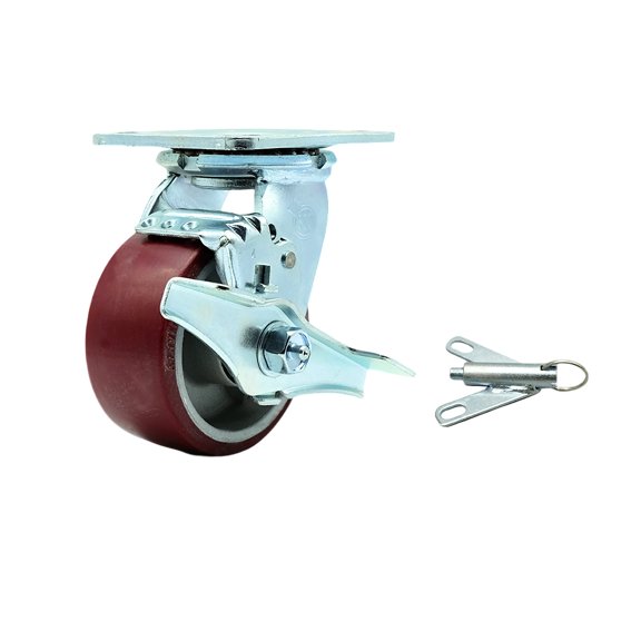 4 Inch SS Poly on Aluminum Swivel Caster with Delrin Bearing and Brake/Swvl Lock
