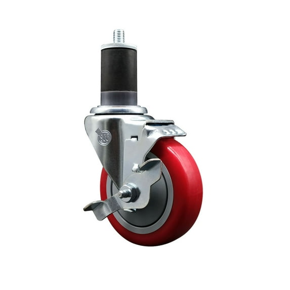 4 Inch Red Poly Swivel 1-5/8 Inch Expanding Stem Caster with Brake SCC