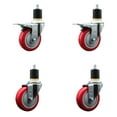 thumbnail image 1 of 4 Inch SS Red Poly Swivel 1-7/8 Inch Expanding Stem Caster Set 2 Brakes, 1 of 2