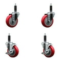 thumbnail image 1 of 4 Inch SS Red Poly Wheel Swivel 1 Inch Expanding Stem Caster Set 2 Brakes SCC, 1 of 2
