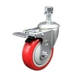 thumbnail image 1 of 4 Inch SS Red Polyurethane 12mm Threaded Stem Caster with Total Lock Brake, 1 of 2
