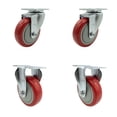thumbnail image 1 of 4 Inch SS Red Polyurethane Swivel Top Plate Caster Set with 2 Rigid SCC, 1 of 2