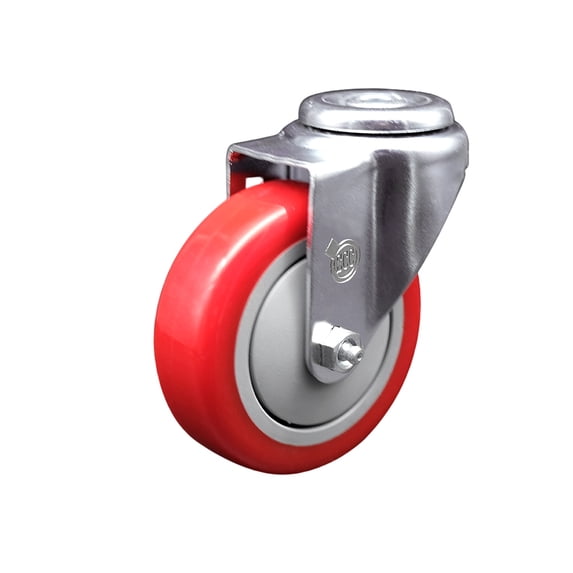 4 Inch SS Red Polyurethane Wheel Swivel Bolt Hole Caster Service Caster Brand