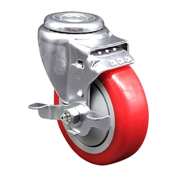 4 Inch SS Red Polyurethane Wheel Swivel Bolt Hole Caster with Brake SCC