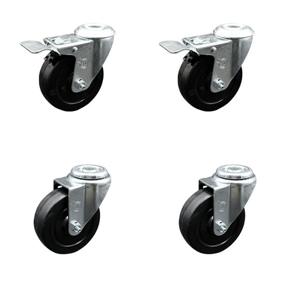 4 Inch SS Soft Rubber Swivel Bolt Hole Caster Set with 2 Total Lock Brake SCC