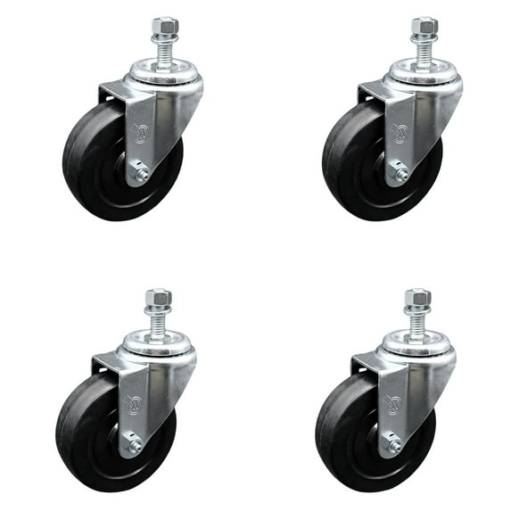 4 Inch SS Soft Rubber Wheel Swivel ½ Inch Threaded Stem Caster Set SCC