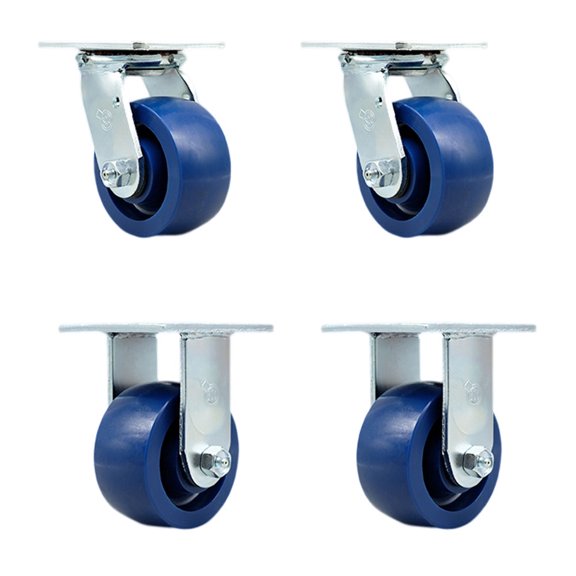 4 Inch SS Solid Poly Caster Set with Delrin Bearings 2 Swivel Locks 2 Rigid SCC