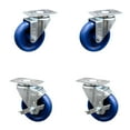 thumbnail image 1 of 4 Inch SS Solid Polyurethane Swivel Top Plate Caster Set with 2 Brakes SCC, 1 of 2
