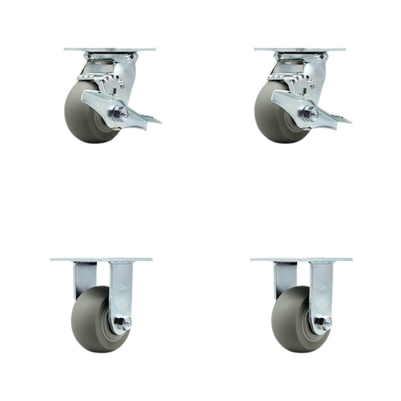 4 Inch SS Thermo Rubber Donut Tread Caster Set with 2 Brakes/Swivel Lock 2 Rigid