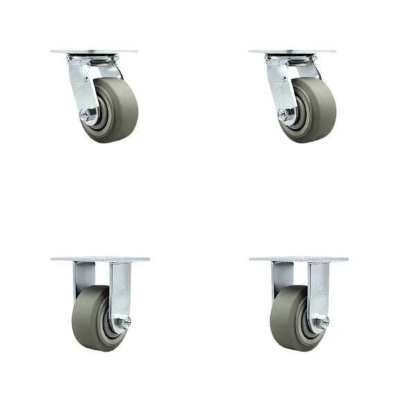 4 Inch SS Thermoplastic Caster Set with Ball Bearing 2 Swivel Lock 2 Rigid SCC