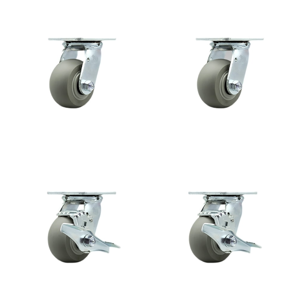 4 Inch SS Thermoplastic Caster Set with Roller Bearing 2 Swivel Lock 2 ...