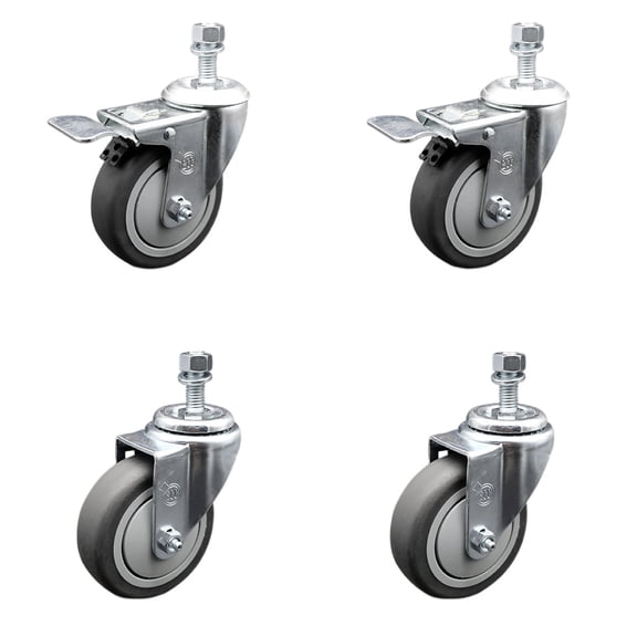 4 Inch SS Thermoplastic Rubber ½ Inch Threaded Stem Caster Set 2 Total Lck Brake
