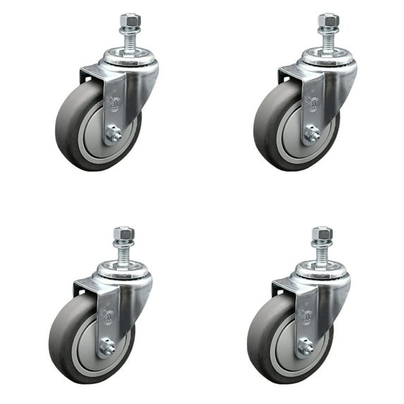 4 Inch SS Thermoplastic Rubber Wheel Swivel ½ Inch Threaded Stem Caster Set SCC