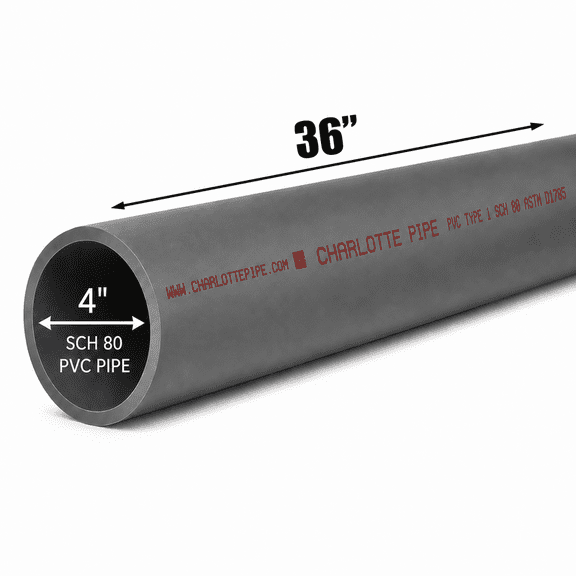 4 Inch Schedule 80 PVC Pipe - Cut to Custom Length (36")
