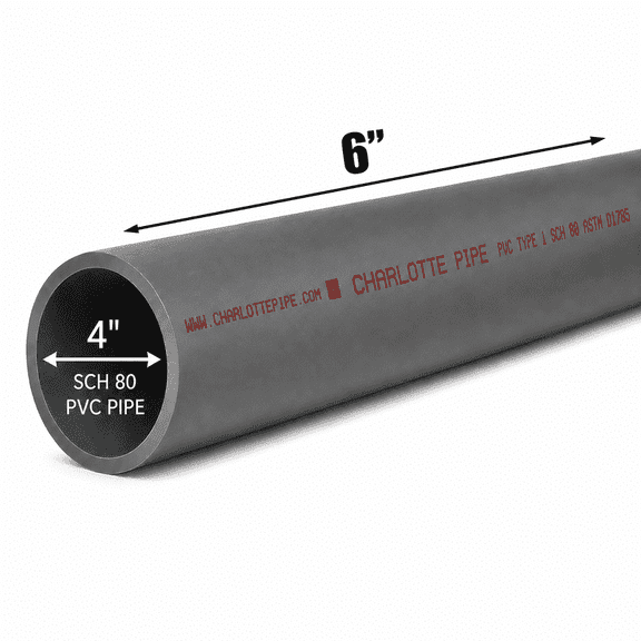 Pvc Pipe Schedule 80 4 in Dia x 6 in Length