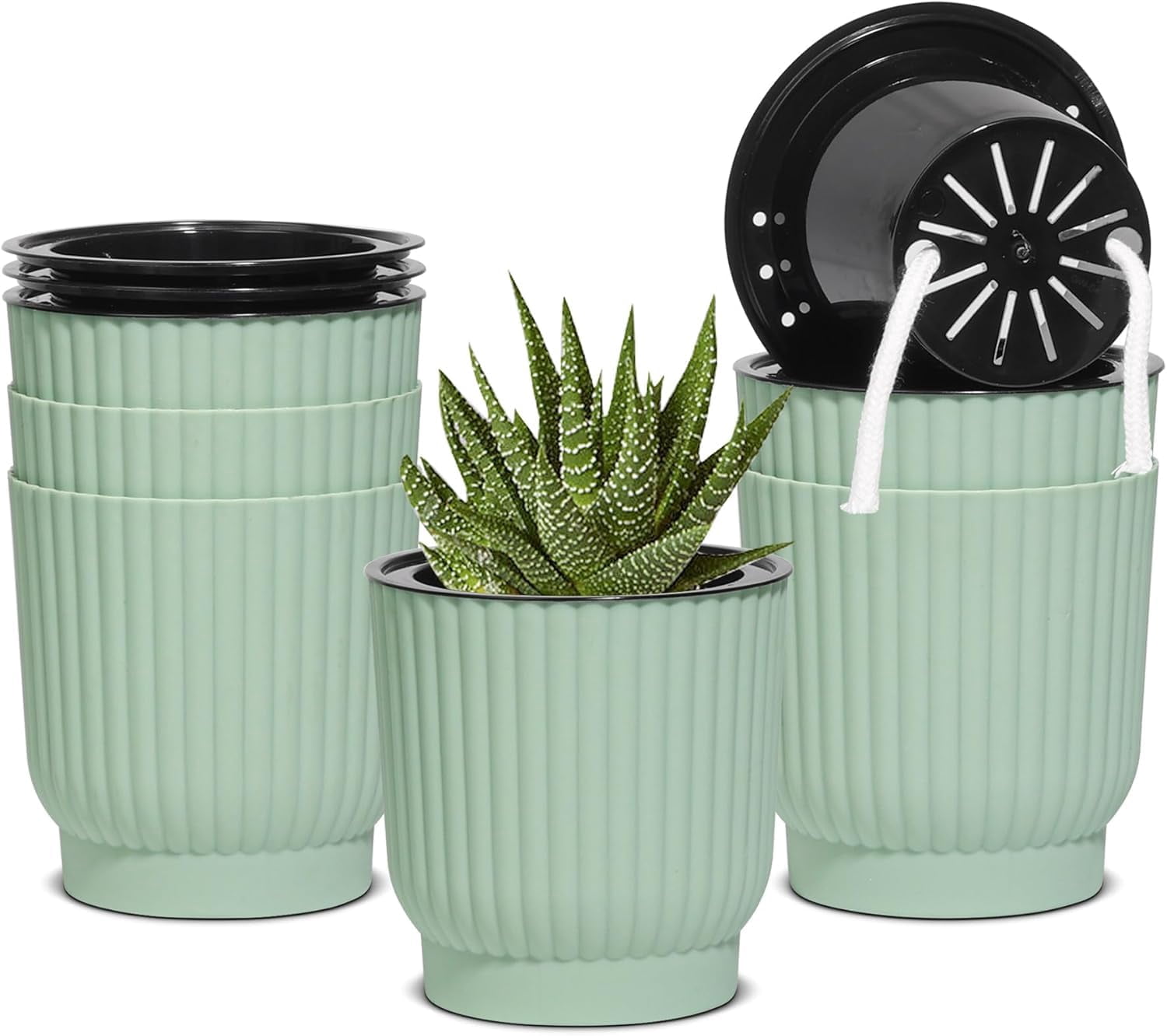 4 Inch Self Watering Plant Pots 6 Pack Small Indoor Planters for African Violets Succulents Durable White Plastic Gardening Containers