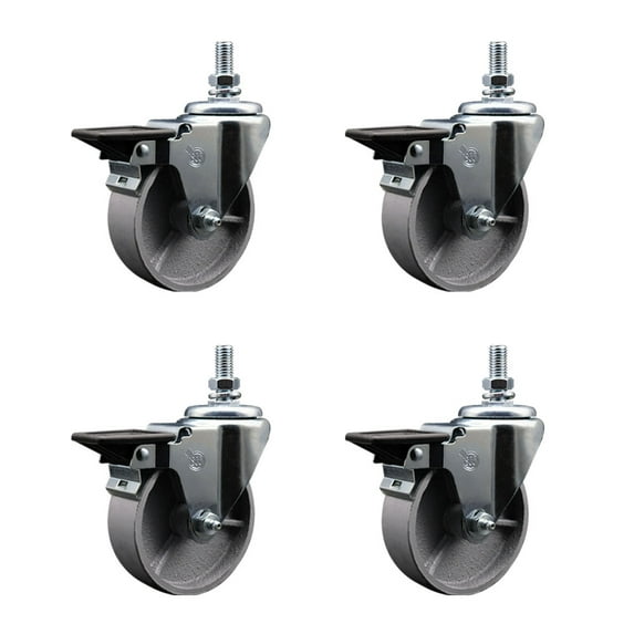 4 Inch Semi Steel 10MM Threaded Stem Caster Set with Brake