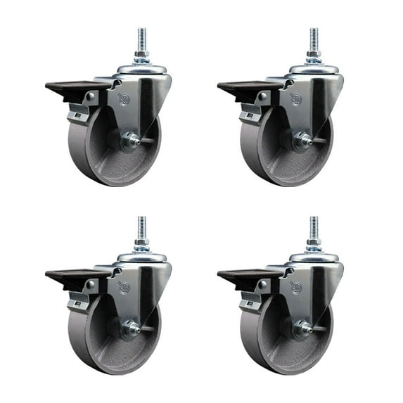 4 Inch Semi Steel 12MM Threaded Stem Caster Set with Brake