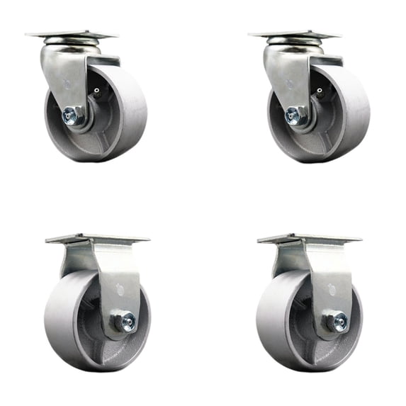 4 Inch Semi Steel Cast Iron Caster Set with Bronze Bearings 2 Swivel 2 Rigid SCC